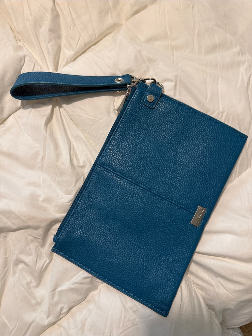 Bluish Teal Leather Wristlet Clutch